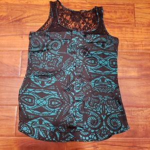 Express blouse with lace accent and faux pockets